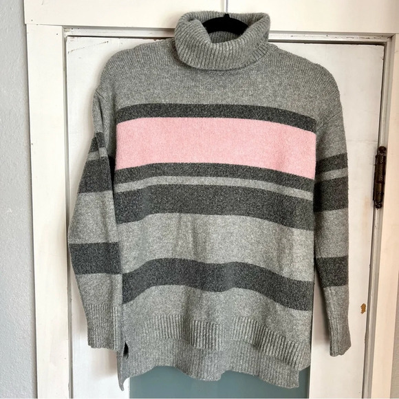 Talbots Gray Fireside Stripe Pullover Turtleneck Sweater Women Medium Petite - Picture 12 of 12